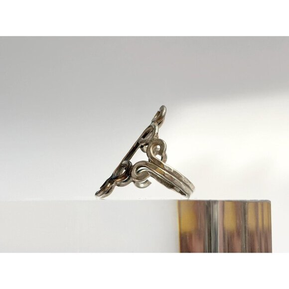 Swirl Statement Cutout Unisex Sterling Silver Victorian Vintage Ring - sz 6.5 - Picture 9 of 10